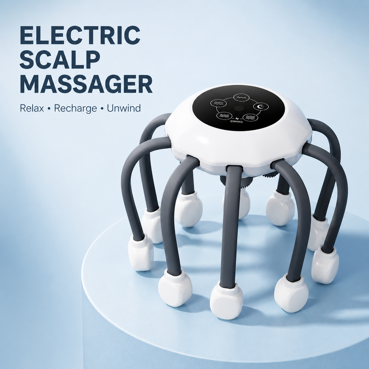 Electric Scalp Massager — Rechargeable Octopus Head Massager with 5 Modes, Hands-Free, for Relaxation
