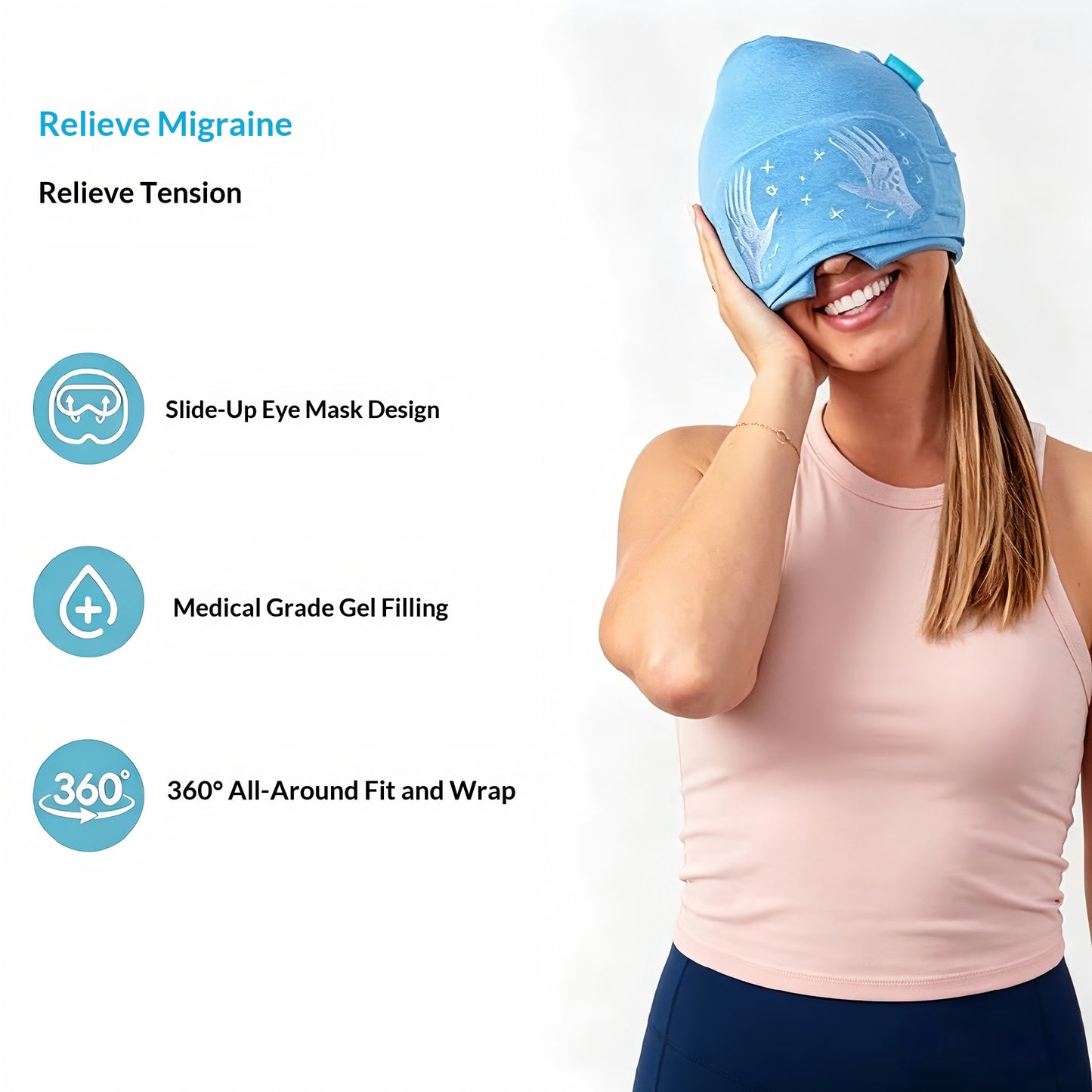 Hot & Cold Migraine Relief Cap with Removable Eye Mask
