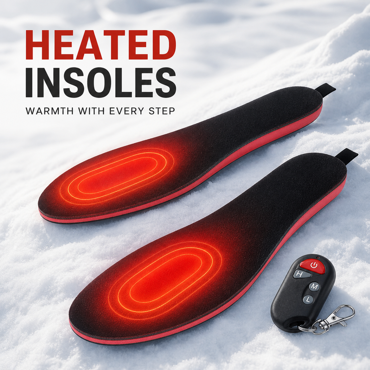 Heated Insoles — Power-Bank USB Foot Warmers with Wireless Remote, 3 Heat Levels, Trim-to-Fit for Boots & Winter