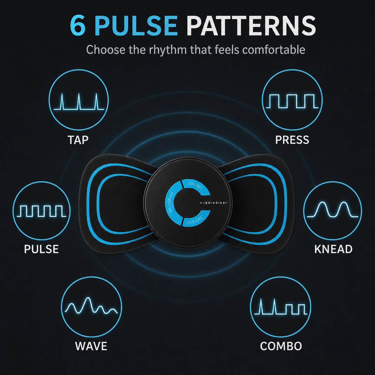 Mini EMS Muscle Stimulator — Wireless Pulse Massage Pad, USB Rechargeable, Pocket-Sized for Shoulders, Back & Legs