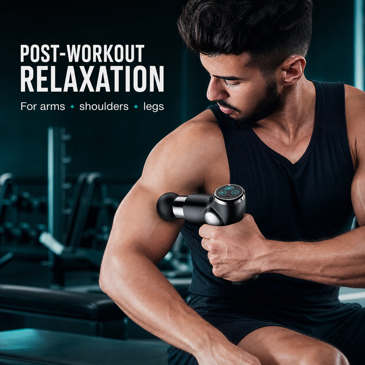 Massage Gun — Percussion Deep Tissue Muscle Massager, 6 Speeds, 4 Heads, USB-C Rechargeable, Cordless