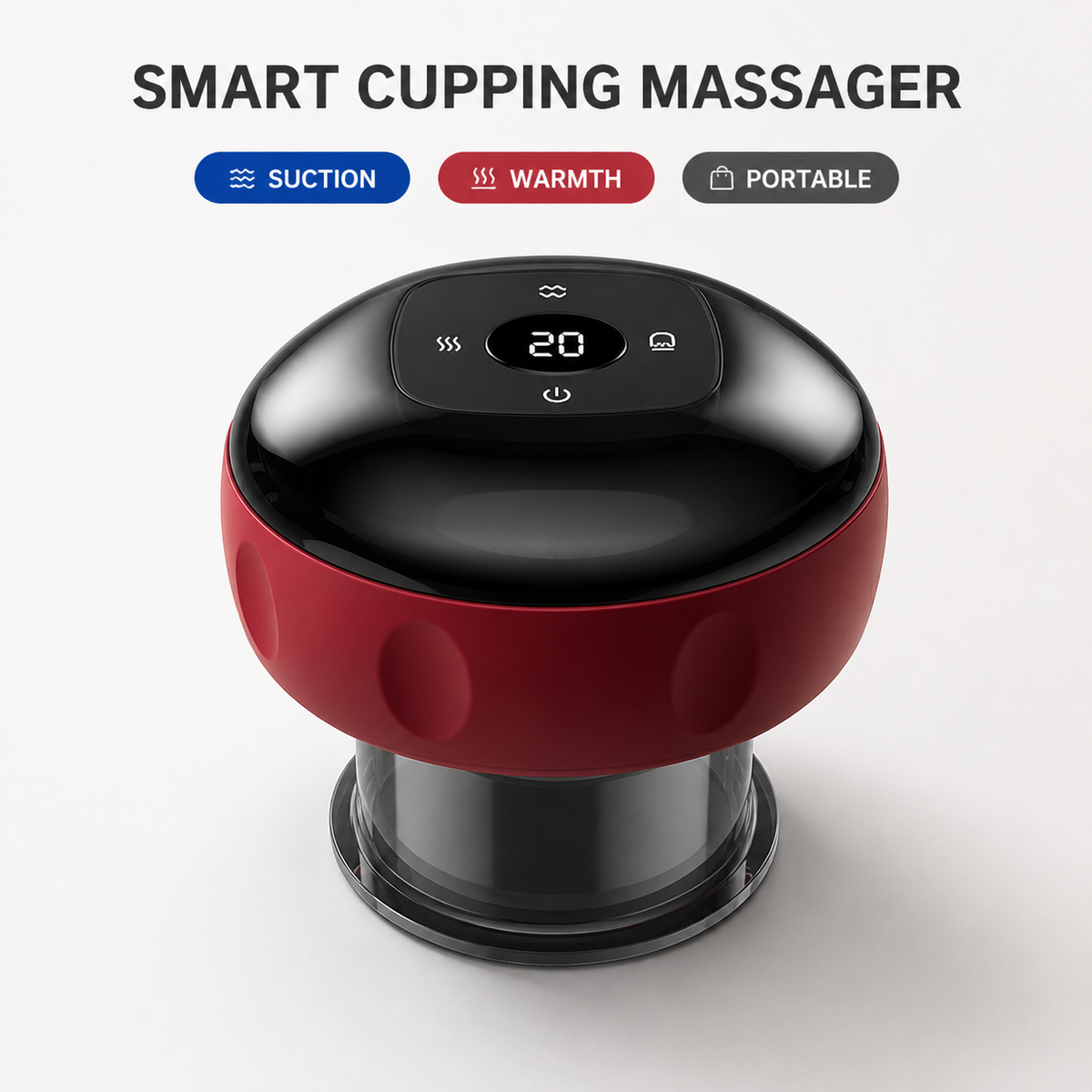 Electric Cupping Massager — Vacuum Suction Cup with Heat & Gua Sha Glide, 12 Levels, 20-Min Timer, Cordless