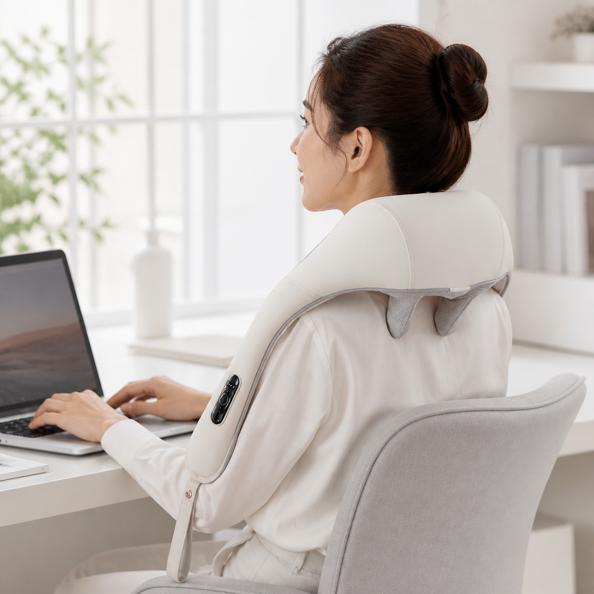 Neck & Shoulder Massager — Kneading Wrap Worn Over the Shoulders, Hands-Free with Built-In Controls