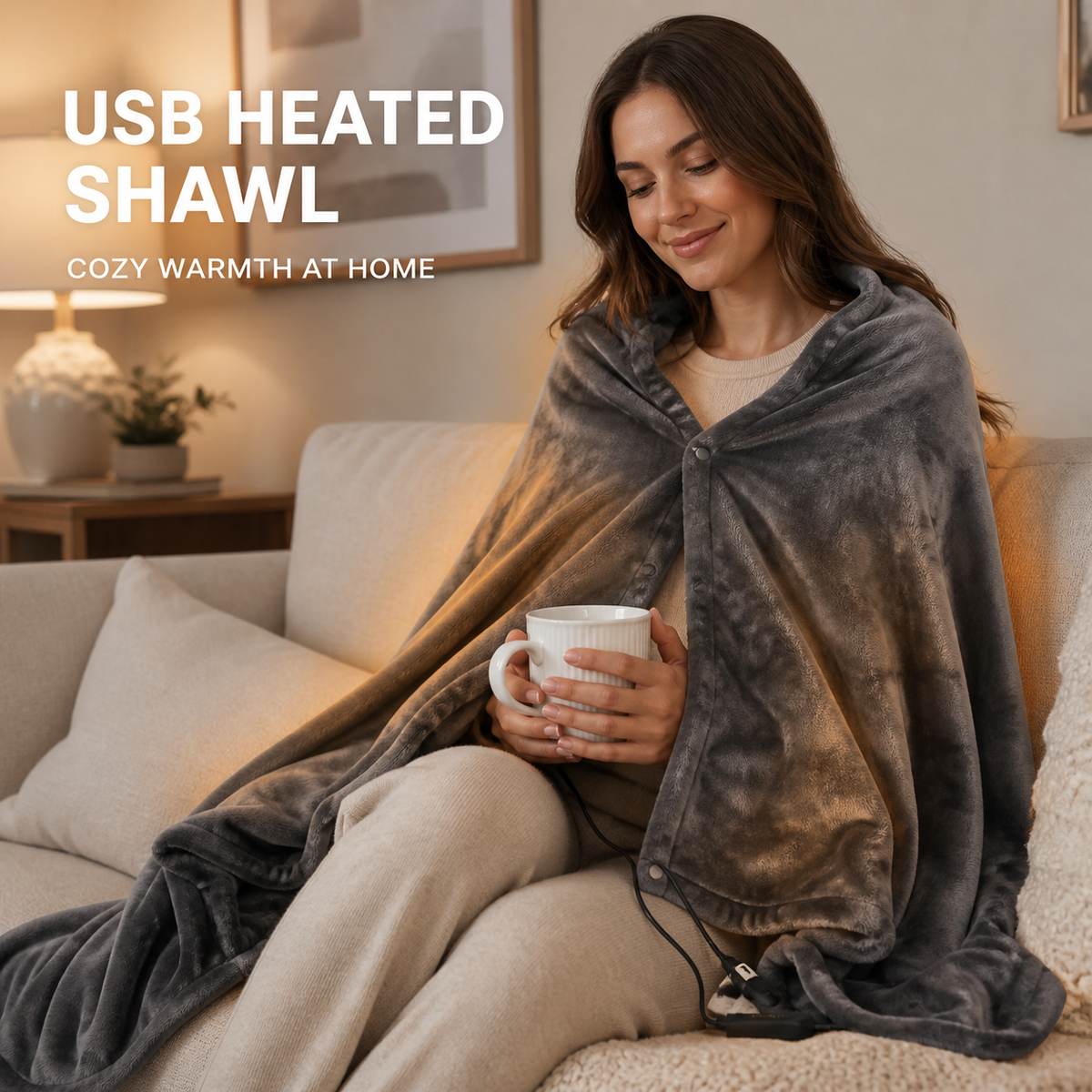 USB Heated Blanket Shawl — Wearable Electric Fleece Wrap, 8 Heating Zones, 3 Settings, 150 × 85 cm